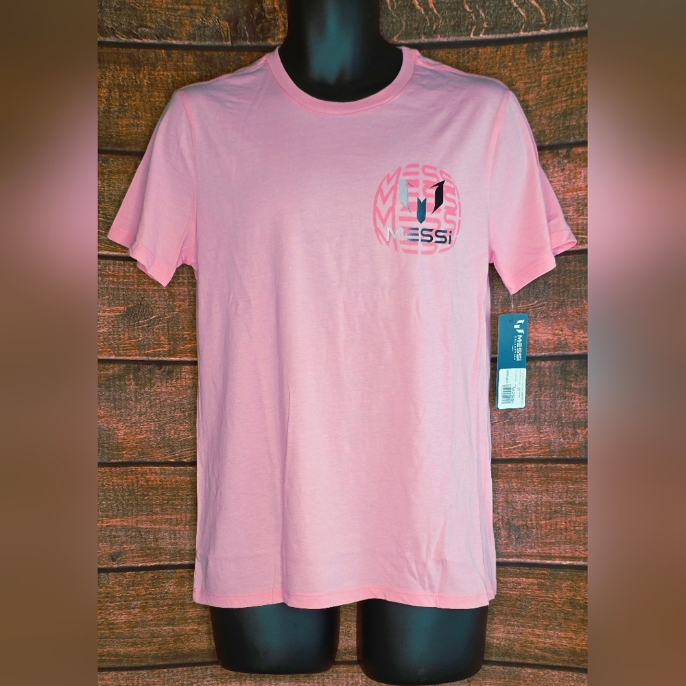 Messi Wingstar T-Shirt Tee Pink with Silver Logo Men's Size Small NWT AE-2688
